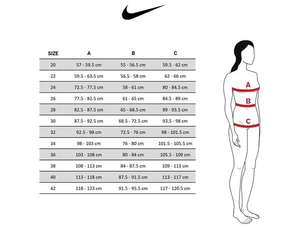 Bagan ukuran pakaian renang nike