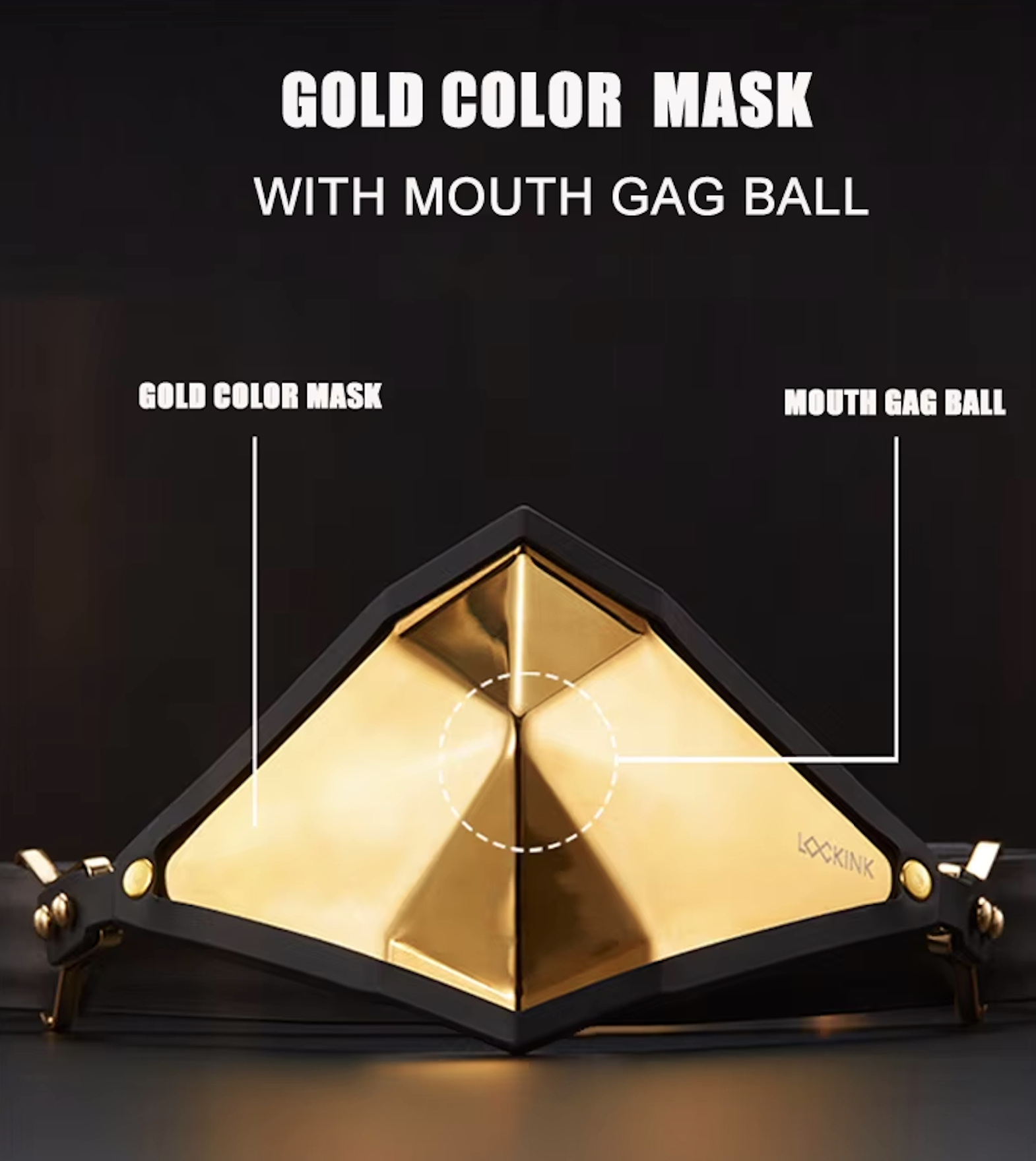 Adult SM Bondage Restraint for Enhanced Sensory Deprivation Golden Punker Locking Muzzle Gag with Premium Leather Straps