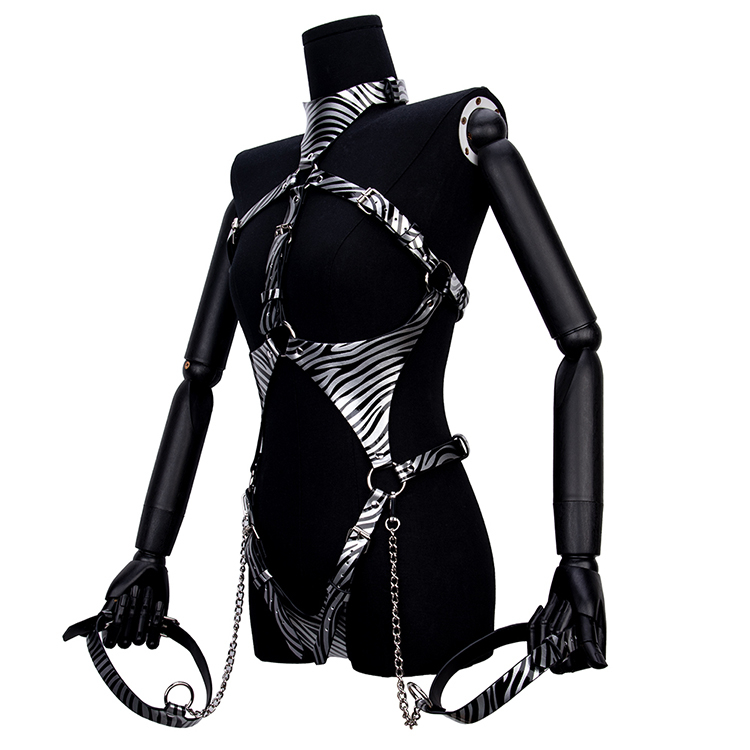 Zebra Print Fetish Roleplay Bondage Set Harness Bra for Breast Bondage and SM Slave Fantasy Play Adult BDSM Device