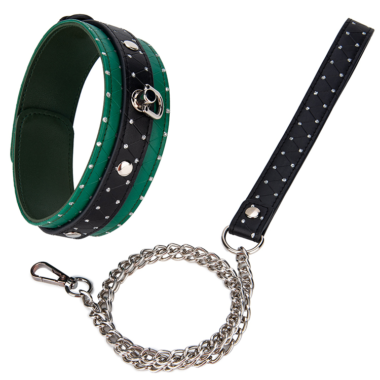 3PCS Green Black SM Bondage Kit Choker Handcuff and Ankle Cuffs Set for Fetish Roleplay and Bondage Slave Play