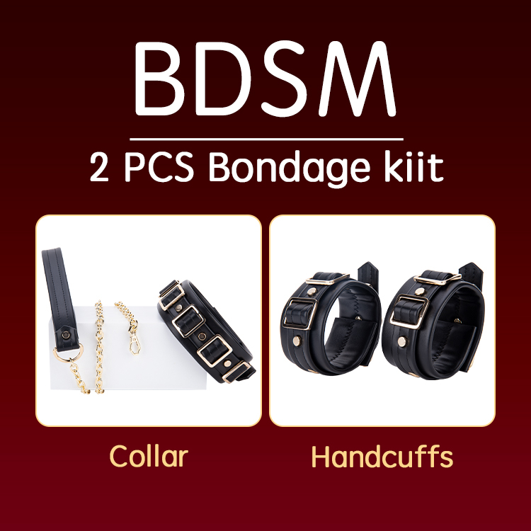 2 Piece PU Leather SM Bondage Set Erotic Restraint Toys Including Flirting Handcuffs and Collar for Adult BDSM Play
