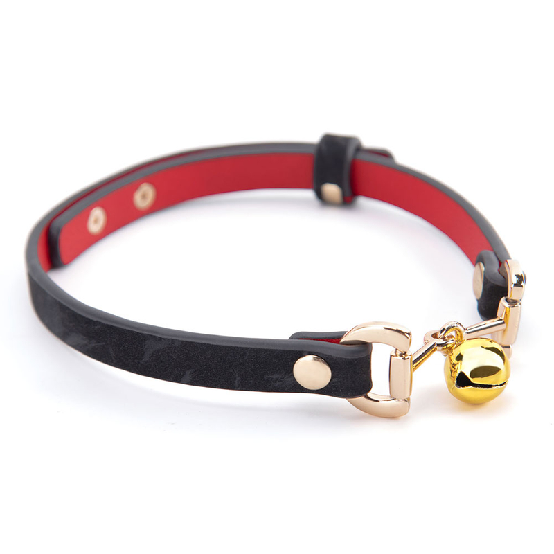 Trendy Little Bell Tame Black PU Leather Iron Collar with Adjustable Buckle Gothic BDSM Bondage Choker Necklace for Couples