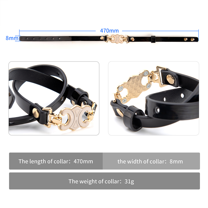 High Quality Black PU Leather Iron Collar with Adjustable Buckle Gothic BDSM Bondage Choker Necklace for Couples