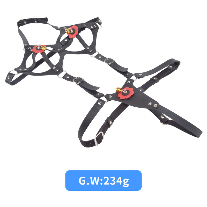 Premium SM Red Flower Roleplay Bondage Slave Outfit Sexy Couple Sex Toy with Breast Bondage Devices