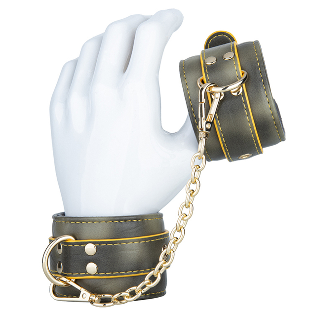 Adult SM Bondage Gold Handcuffs PU Leather BDSM Restraint Toys for Couples