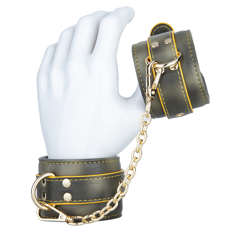 Adult SM Bondage Gold Handcuffs PU Leather BDSM Restraint Toys for Couples
