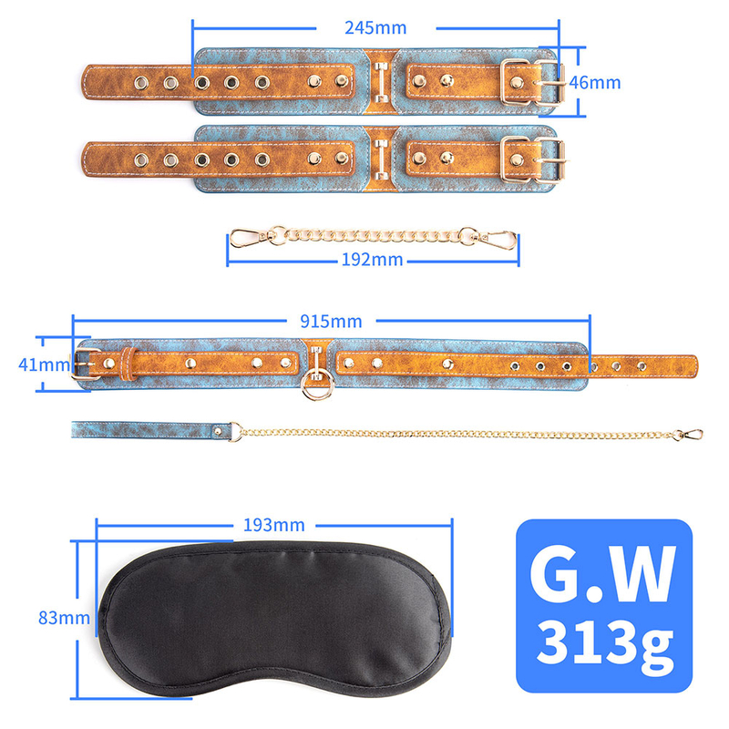 Advanced 3PCS Denim Blue BDSM Restraint Fetish Foot Cuffs Restraint Bondage Fetish Set for Female Play