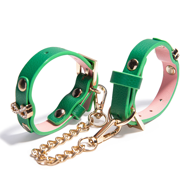 Soft Adjustable Green Handcuffs SM Bondage Restraints Set