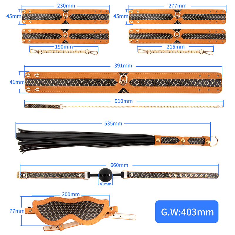 Hot 6Pcs/set Sex Toys For Woman PU Leather SM Sex Bondage Set Hand Cuffs Footcuff Whip Rope Blindfold Erotic Sex Toy For Couple