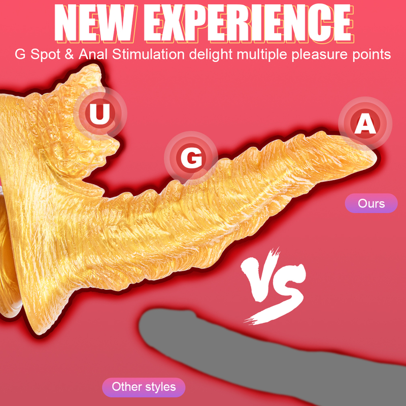 Men's Adult Toy Fantasy Gold Alien Dildo Animal Dildos with Colorful Monster Design