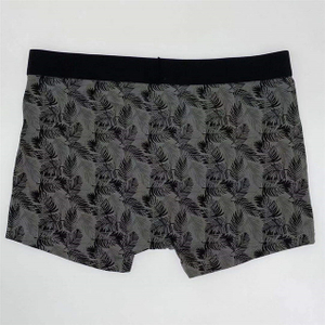 Mens Boxer Briefs Black Leaf Print on Grey Base