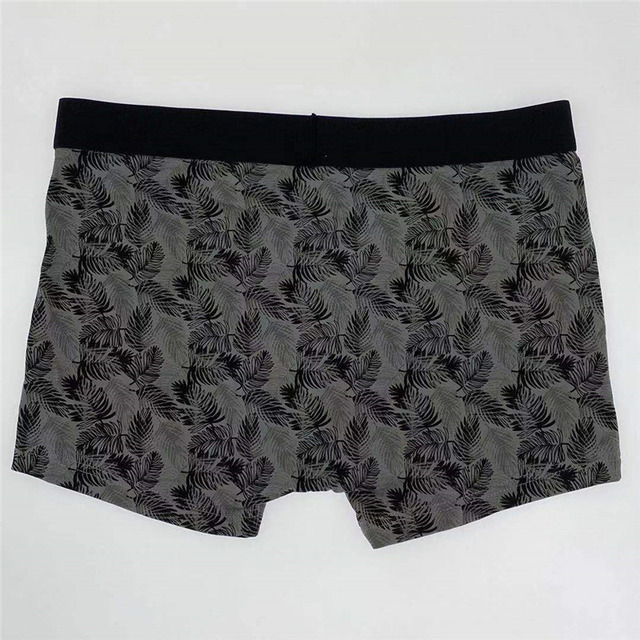 Mens Boxer Briefs Black Leaf Print on Grey Base