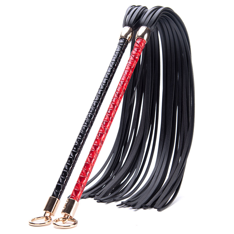 PU Leather Horse Harness Bull Whip with Spanking Tassel Handle for BDSM Sex Bondage Toy