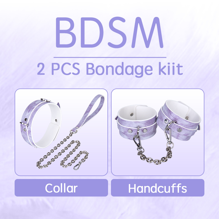 2 Piece High Quality Leather BDSM Bondage Set Handcuff Collar and Chain Erotic Sex Toys for Adults and Couples