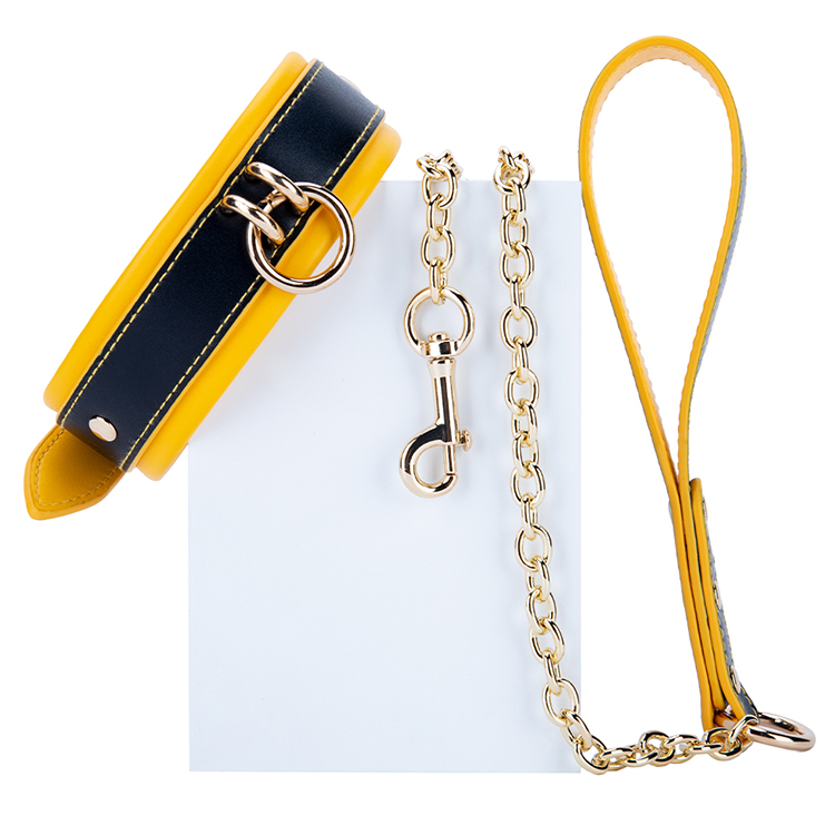 Adult 2PCS Yellow and Black BDSM SM Bondage Kit Choker and Handcuff Set for Sexy Couple Games and Bondage Fetish Play