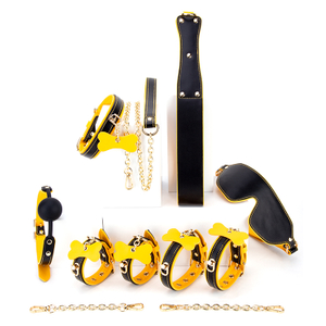 6PCS Yellow and Black BDSM Adult Cosplay Bondage Set 6 Piece Collection for Couples' Flirting and SM Adventures