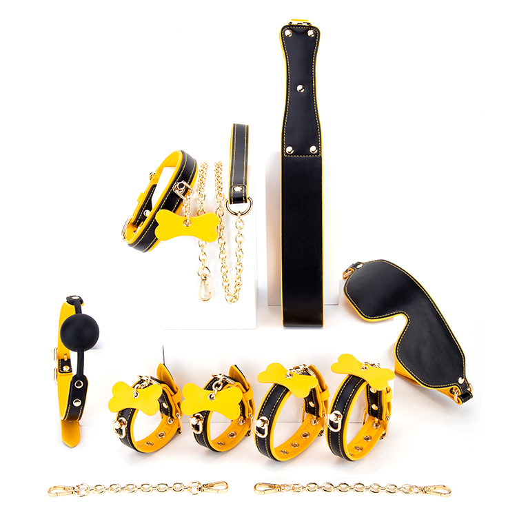 6PCS Yellow and Black BDSM Adult Cosplay Bondage Set 6 Piece Collection for Couples' Flirting and SM Adventures