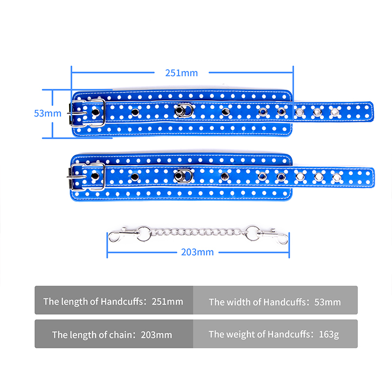 BDSM Bondage Blue PU Leather Handcuffs Adult Erotic Toys for BDSM Restraint Play