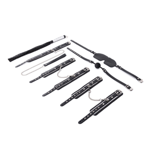 PU Leather Bondage Kit Wrist and Ankle Restraints Eye Mask Collar and Adjustable Handcuffs for Couple's BDSM Restraints Play