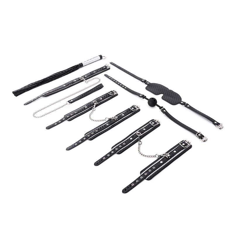 PU Leather Bondage Kit Wrist and Ankle Restraints Eye Mask Collar and Adjustable Handcuffs for Couple's BDSM Restraints Play