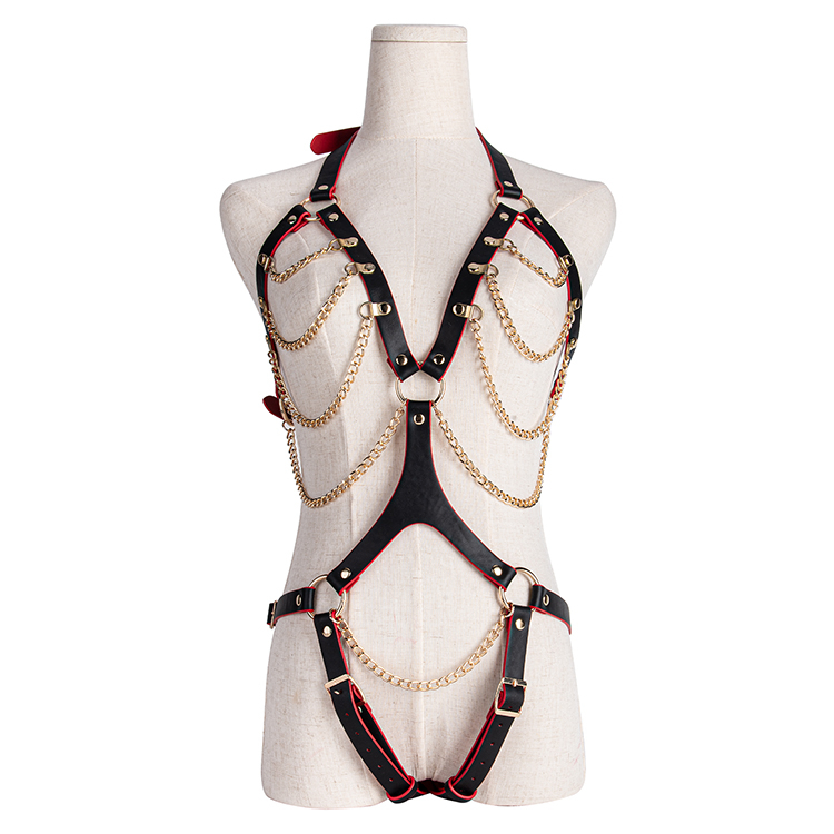 Seductive Leather Harness Garter Pants and Waist Rings for Women's Fetish Bondage