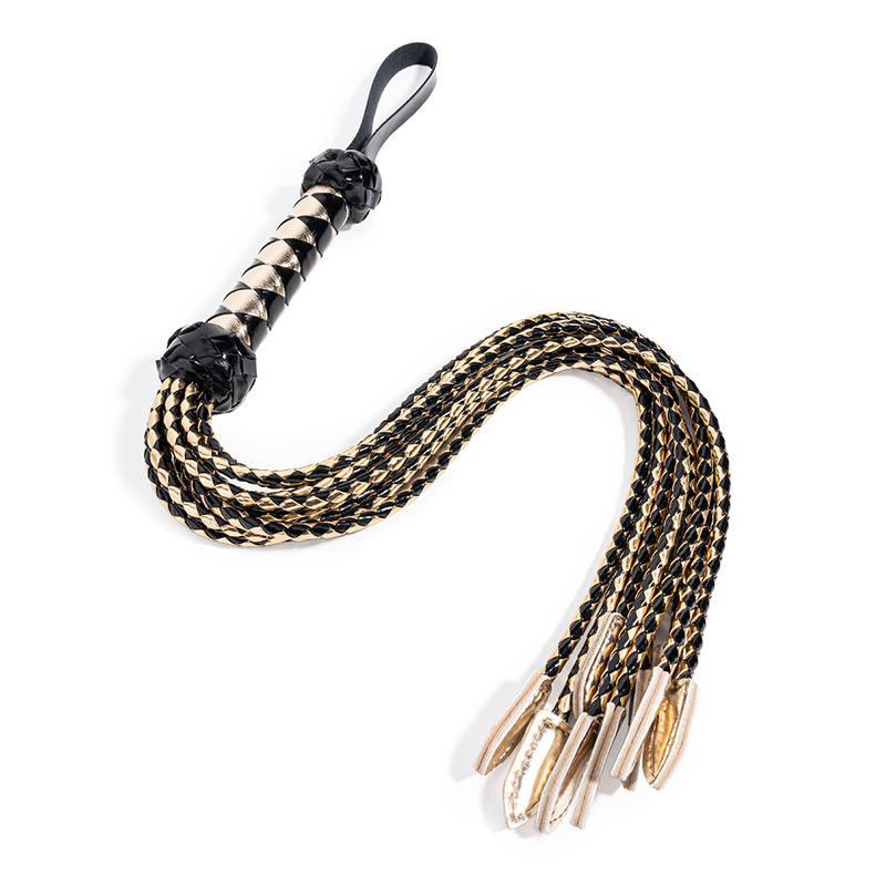 Black and Gold Flog Style Beautiful BDSM Heart Passion PU Leather BDSM Whip
