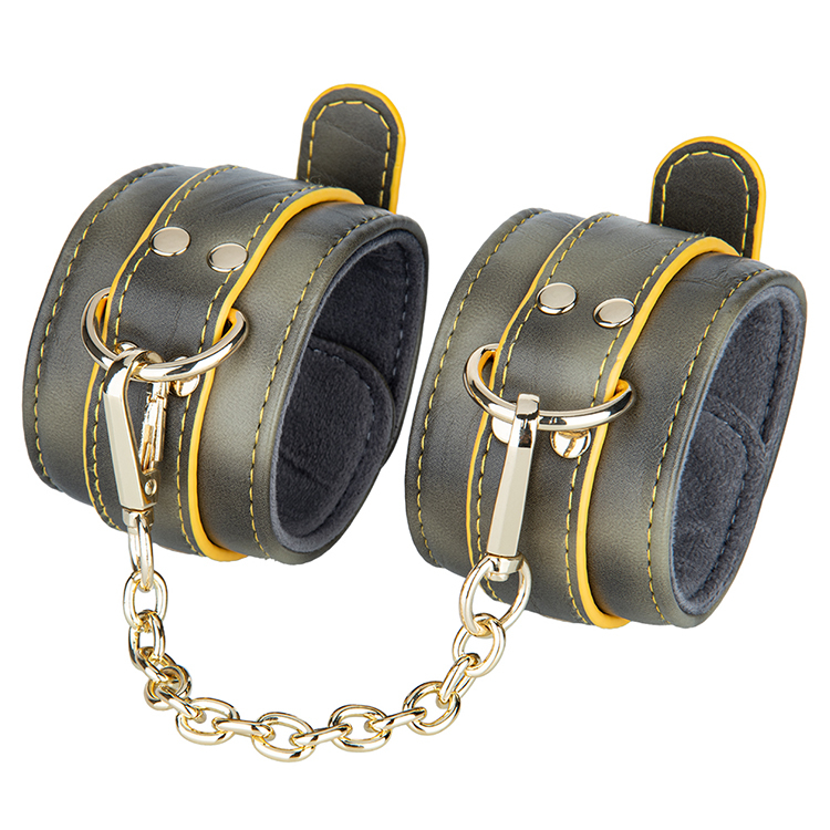 Adult SM Bondage Gold Handcuffs PU Leather BDSM Restraint Toys for Couples