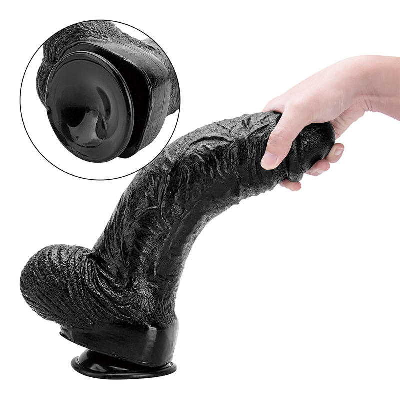 Body Safe 13.6 Inch Black Realistic PVC Dildo for Women Realistic Penis with Strong Suction Cup