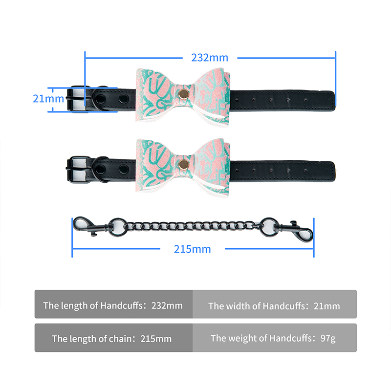 SM Bondage PU Leather Handcuffs Black and Red Customized Leather Sex Toys Chinese Traditional Pattern Master's weapon For Couple