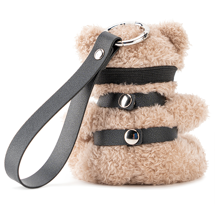 Key Chain PU Leather BDSM Bear With Pink Bow