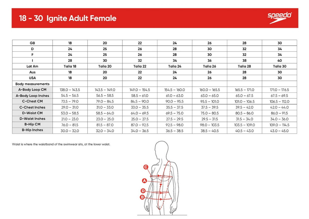 Speedo 18-30 lgnite Chart tad-Daqs tan-Nisa Adulti