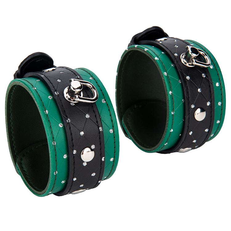 3PCS Green Black SM Bondage Kit Choker Handcuff and Ankle Cuffs Set for Fetish Roleplay and Bondage Slave Play