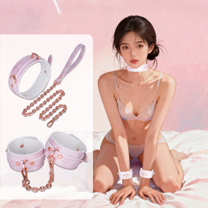 High Quality 2 Piece Leather BDSM Bondage Set Handcuff Collar and Chain Erotic Sex Toys for Adults and Couples