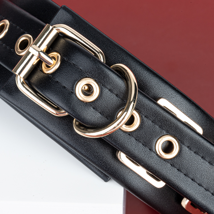 2 Piece PU Leather SM Bondage Set Erotic Restraint Toys Including Flirting Handcuffs and Collar for Adult BDSM Play