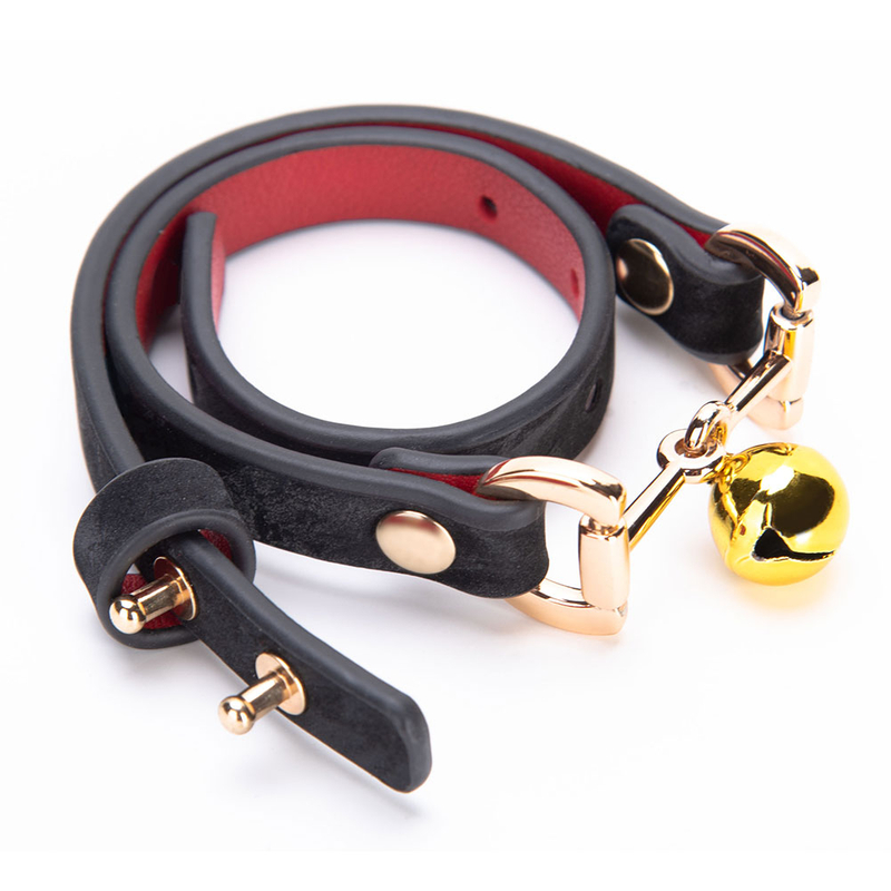 Trendy Little Bell Tame Black PU Leather Iron Collar with Adjustable Buckle Gothic BDSM Bondage Choker Necklace for Couples