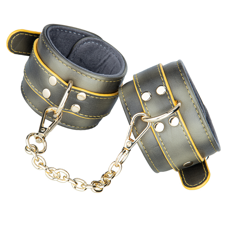 Adult SM Bondage Gold Handcuffs PU Leather BDSM Restraint Toys for Couples