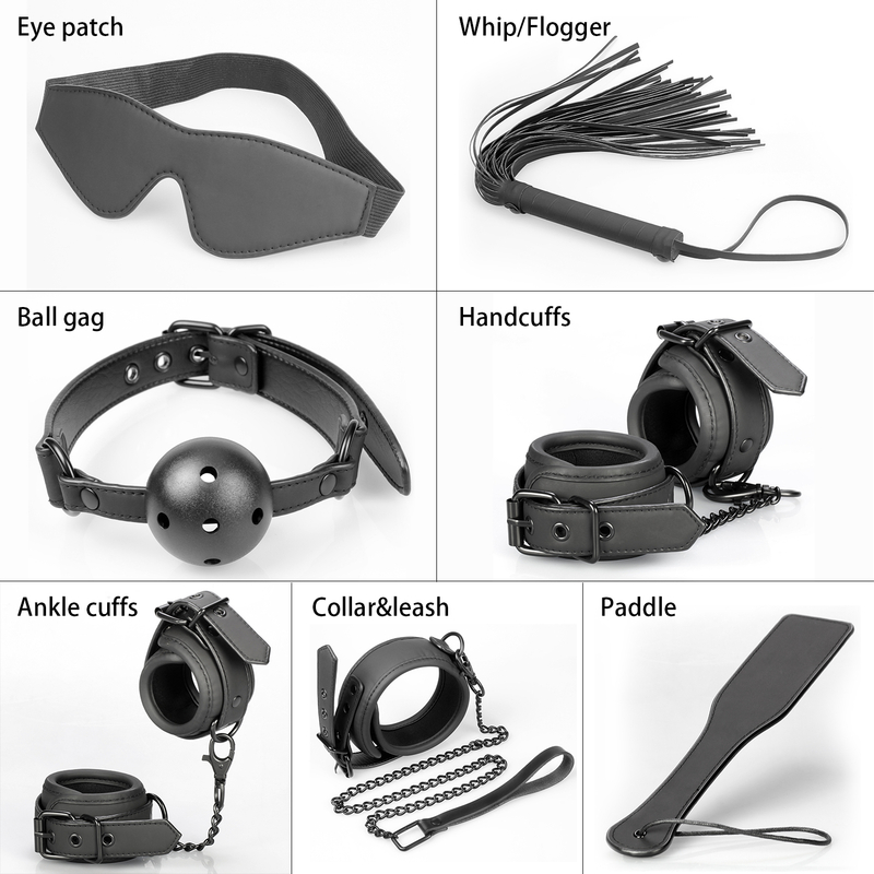 7PSC Luxury Matte Professional Bondage Kit 7-Piece Advanced BDSM Adult Bondage Set for Couples