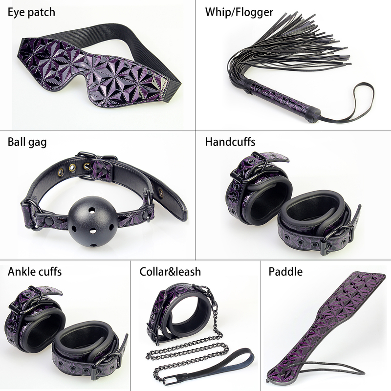 7PSC Adult Toys Bondage Set 7 Piece Purple Diamond BDSM Gift Kit for Couples
