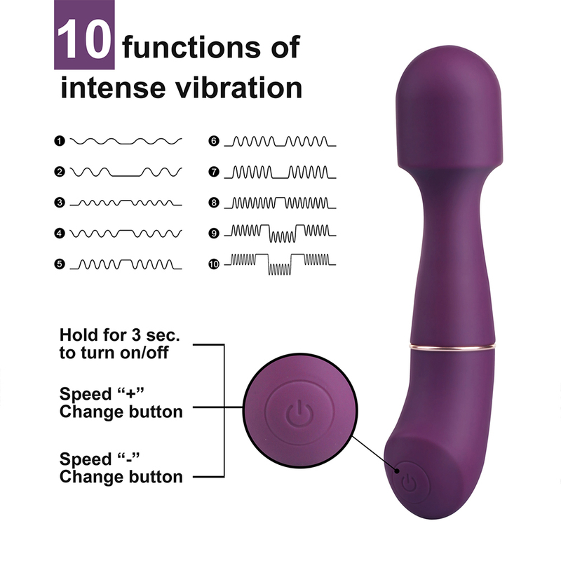 Durable 10 kinds vibration mode cordless rechargeable wand massager