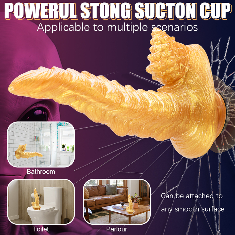 Men's Adult Toy Fantasy Gold Alien Dildo Animal Dildos with Colorful Monster Design