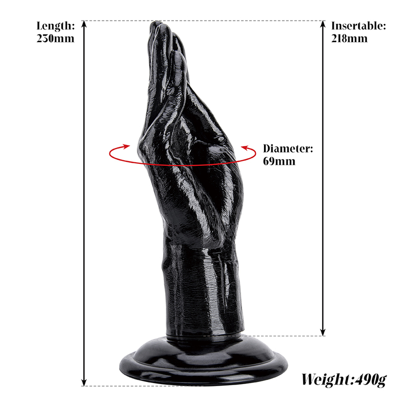 Black PVC Fist Dildo for Women High Quality Long Hand with Vertical Finger Design