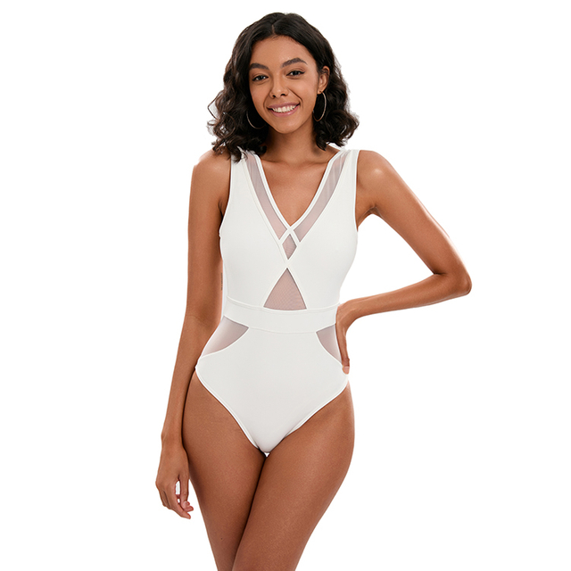 Maillot de bain décolleté en V avec maille