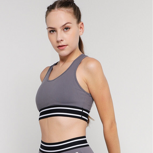 Grey And White Striped Women Sports Bra