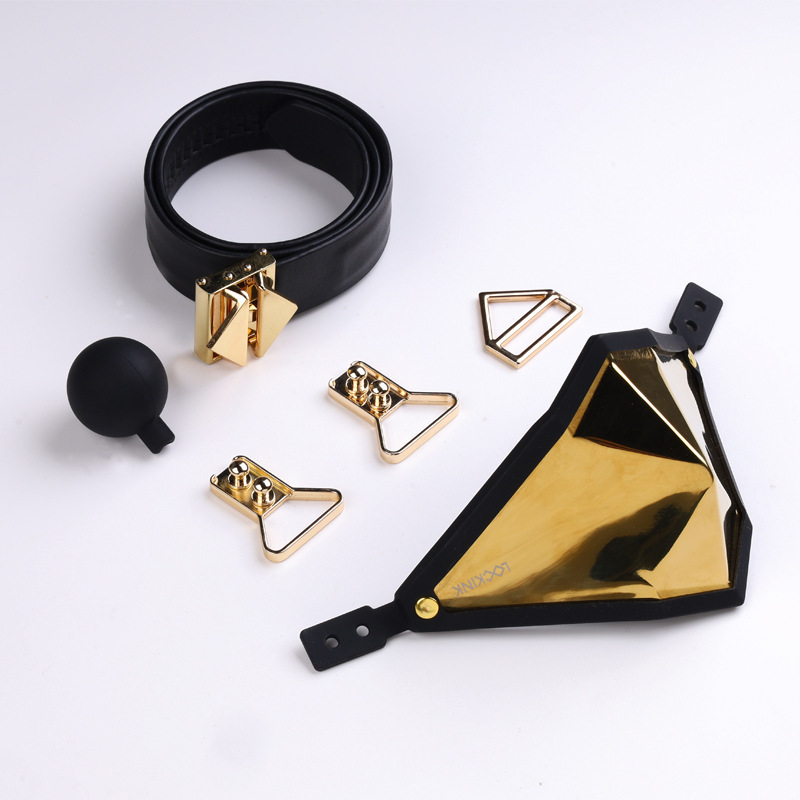 Adult SM Bondage Restraint for Enhanced Sensory Deprivation Golden Punker Locking Muzzle Gag with Premium Leather Straps