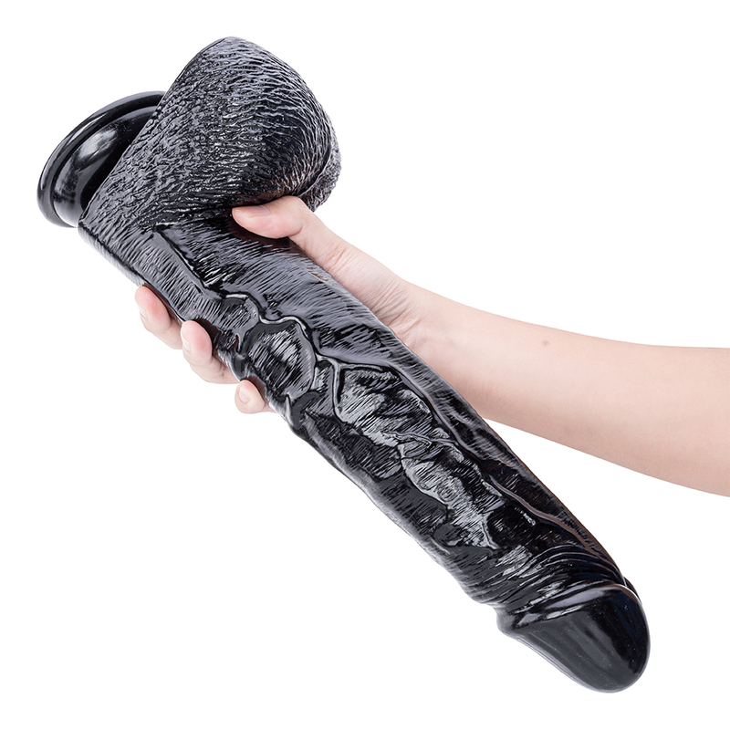 Realistic Huge Soft Bendable Black PVC Dildo with Strong Suction Cup for Adult Woman