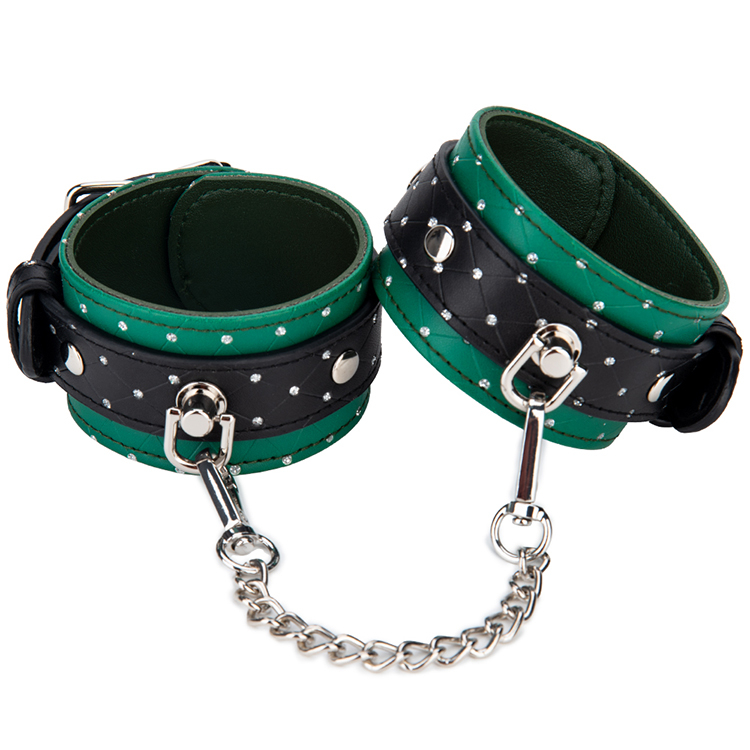 3PCS Green Black SM Bondage Kit Choker Handcuff and Ankle Cuffs Set for Fetish Roleplay and Bondage Slave Play