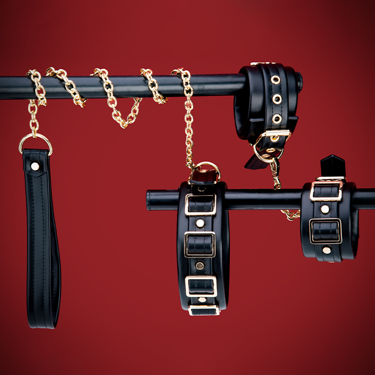 2 Piece PU Leather SM Bondage Set Erotic Restraint Toys Including Flirting Handcuffs and Collar for Adult BDSM Play