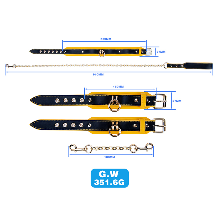 Adult 2PCS Yellow and Black BDSM SM Bondage Kit Choker and Handcuff Set for Sexy Couple Games and Bondage Fetish Play