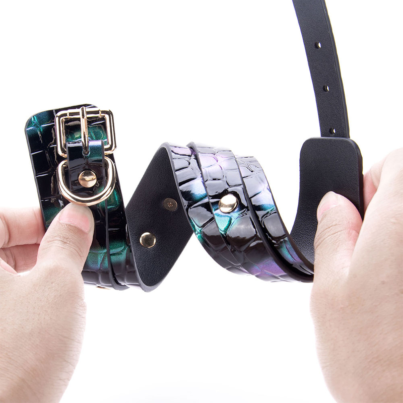 3PCS Green Black SM Bondage Kit Choker Handcuff and Ankle Cuffs Set for Fetish Roleplay and Bondage Slave Play