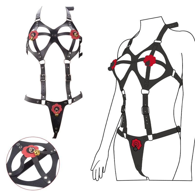 Premium SM Red Flower Roleplay Bondage Slave Outfit Sexy Couple Sex Toy with Breast Bondage Devices